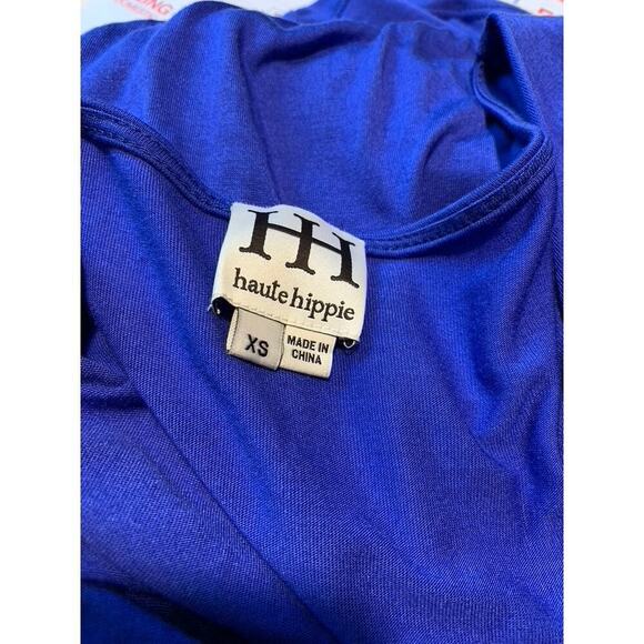 Sapphire Blue Haute Hippie Knit Jersey Knit Surplice Front Mini Dress Size XS - Picture 7 of 7